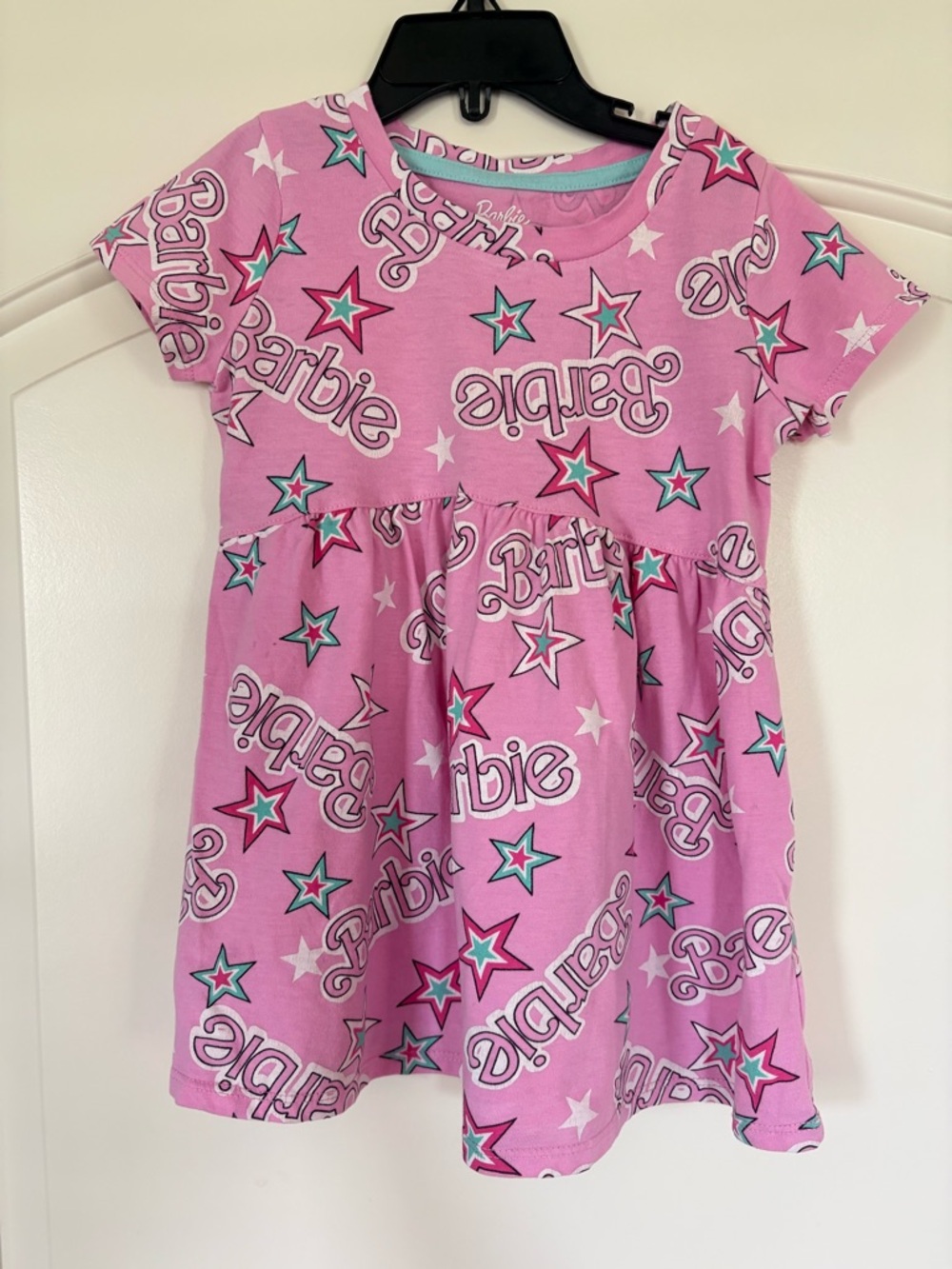Barbie Pink Tee with Teal and White Star Accents
